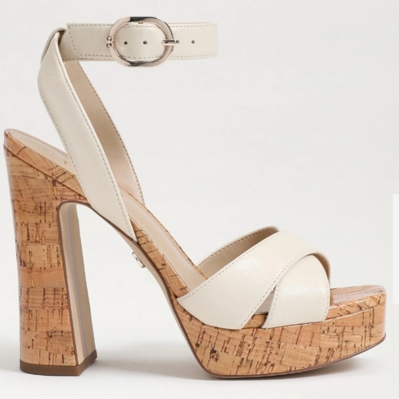 Sam Edelman Kayna Platform High Block Heel Sandal Ivory 8 - Picture 7 of 11